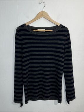 Jucca Gray Navy Striped Virgin Wool Italian Sweater Top Size Large